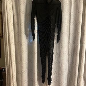 NWOT Women’s Black SHEER Ruched Jumpsuit W/ Zipper Closure in Back NO LINING